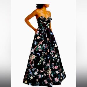 Marchessa Notte Strapless Floral Satin Gown